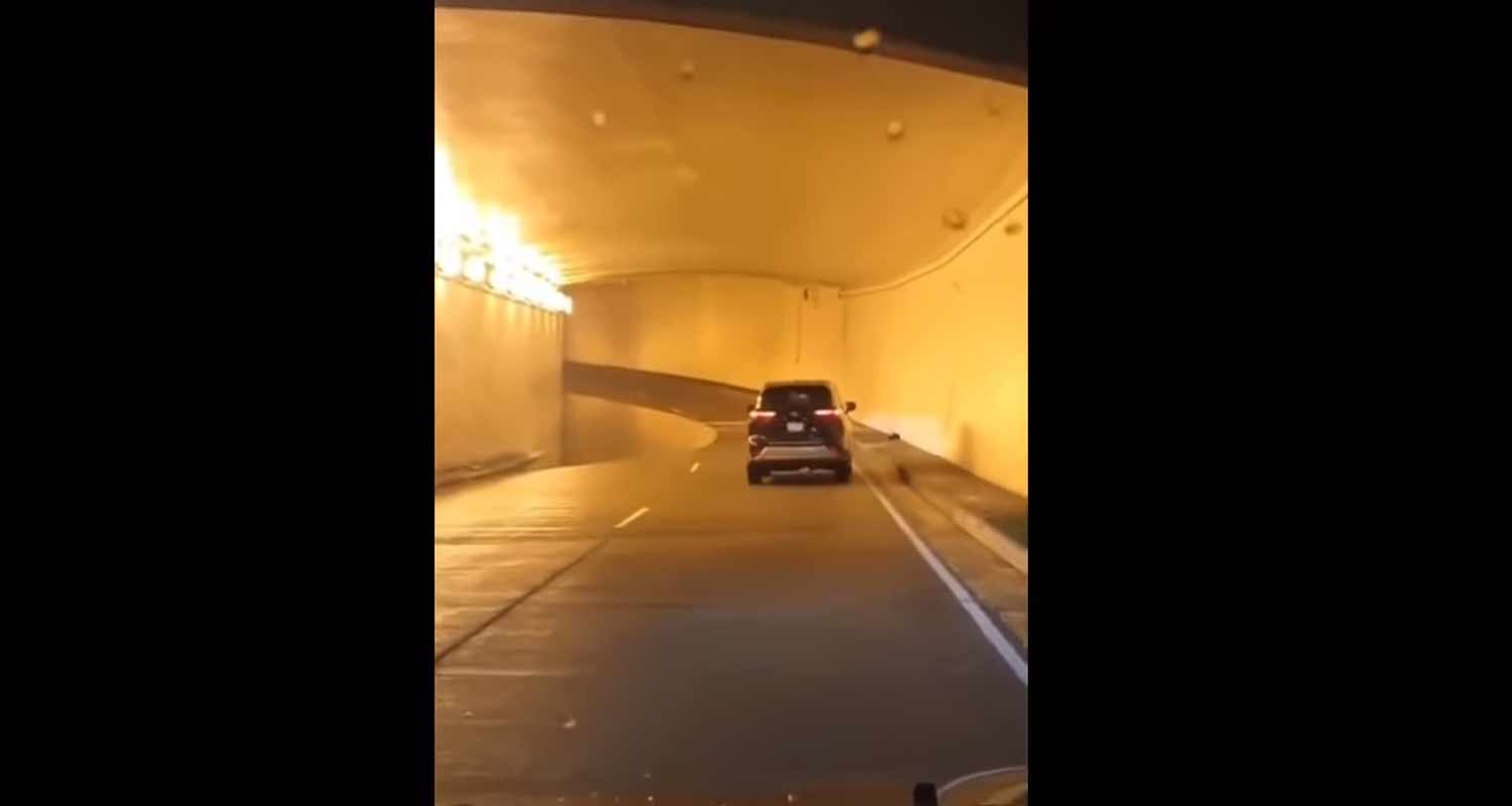 Illusione ottica automobilista crede che la strada sia crollata