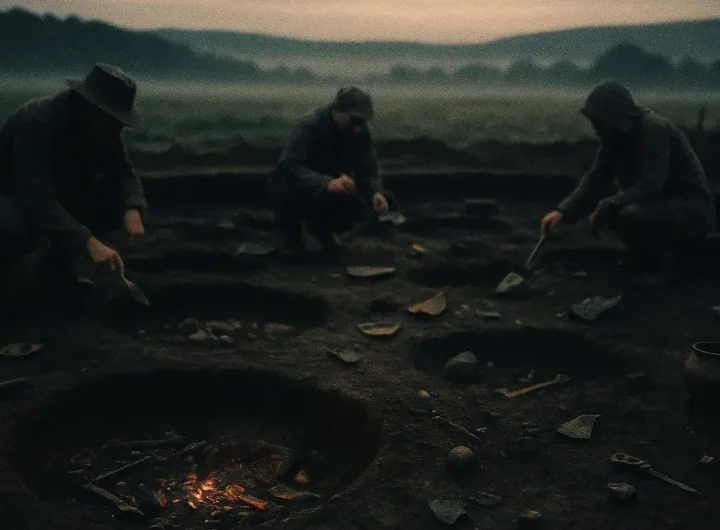 Antico cimitero Imenkovtsy con fosse di cremazione e manufatti del Medio Volga