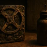 Antico e complesso meccanismo di Antikythera in primo piano