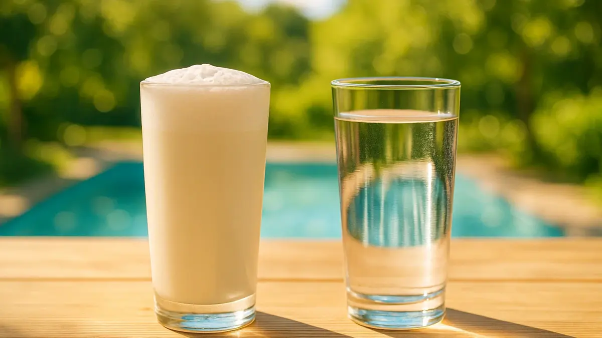 Bicchiere di latte fresco accanto a un bicchiere d'acqua