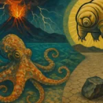 Composizione visiva che combina immagini di un polpo mimetico