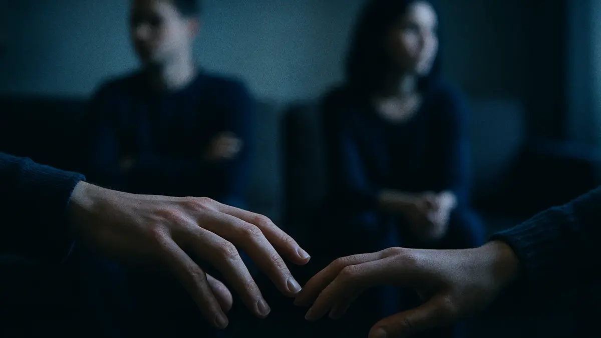 Due mani che si allontanano lentamente