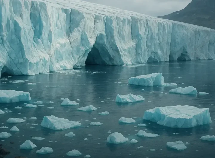 Ghiacciaio imponente con evidenti segni di scioglimento