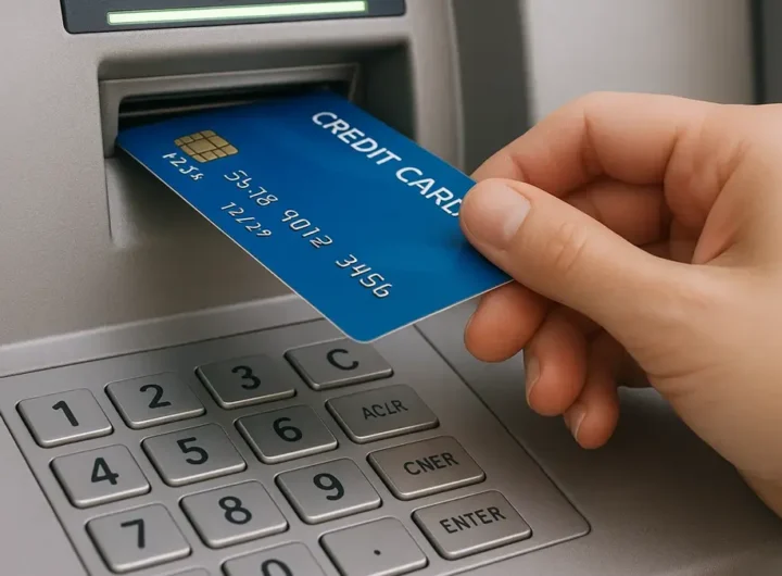 Immagine di una carta di credito trasparente vista in sezione