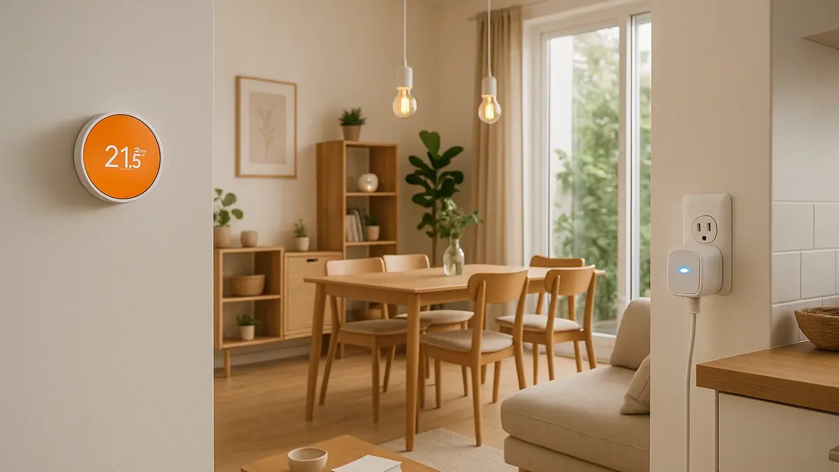 Interno di una casa con dispositivi smart per il risparmio energetico