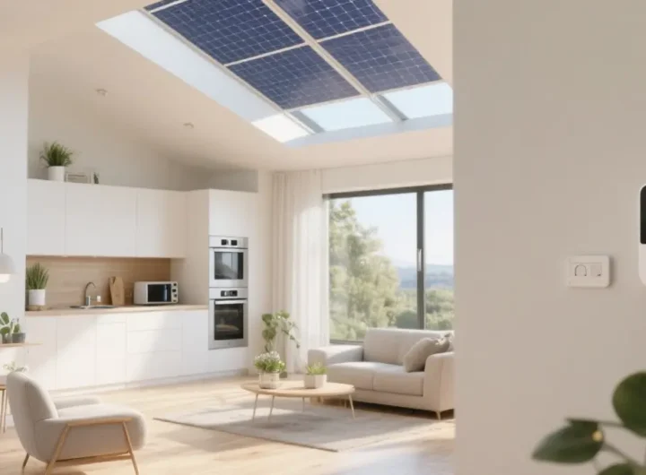 Interno di una casa moderna con pannelli solari sul tetto