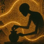 Ricostruzione artistica di un vasaio dell'antico Egitto al lavoro