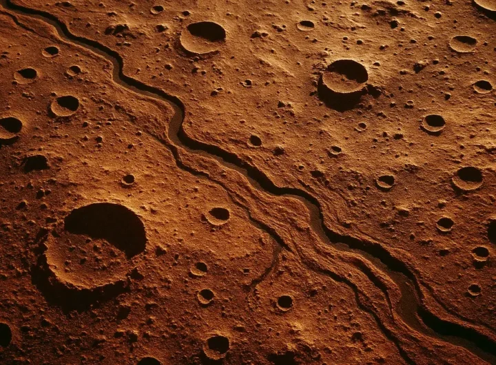 Superficie marziana con canali fluviali fossili ben visibili