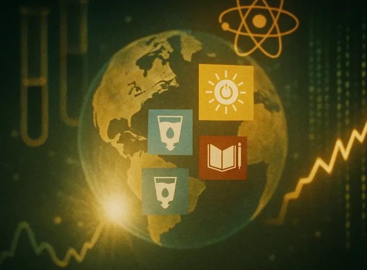 Un globo terrestre stilizzato con le icone degli SDG che emergono da esso