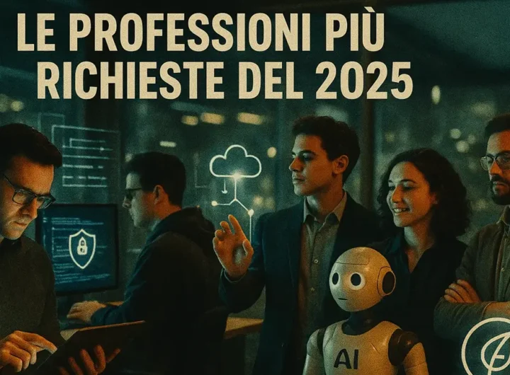 Un gruppo eterogeneo di persone che simboleggiano diverse professioni tecnologiche e sostenibili