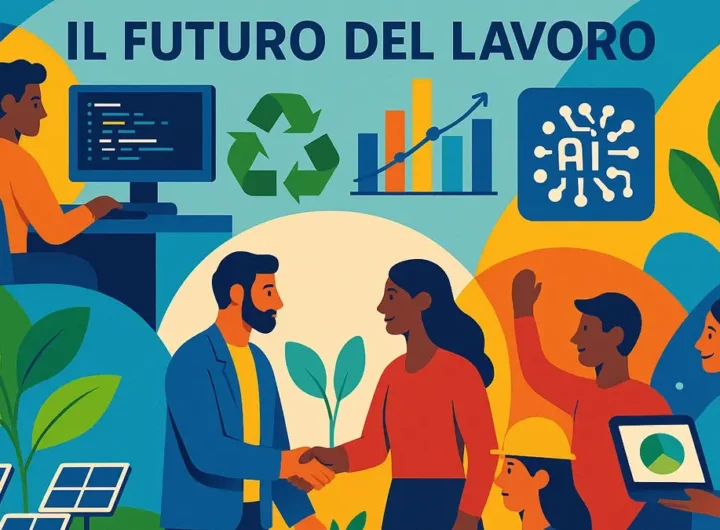 Un gruppo eterogeneo di professionisti sorridenti che lavorano insieme in un ambiente moderno