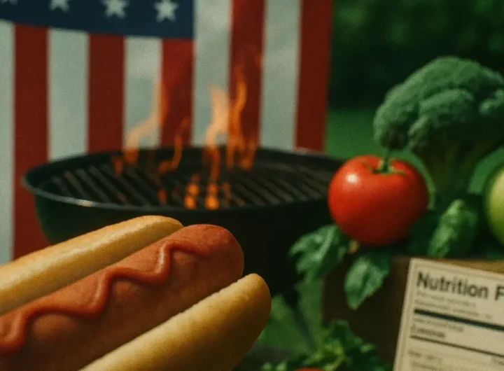 Un hot dog americano con ketchup e senape