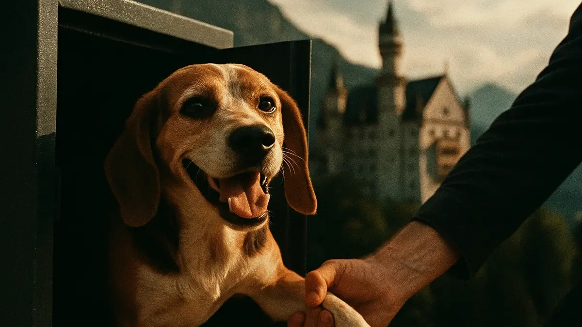 Un piccolo cane visibilmente felice e sollevato