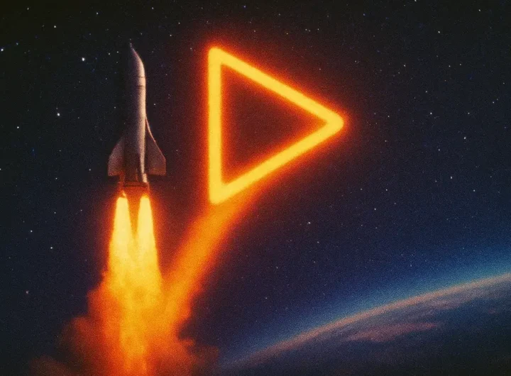 Un razzo in fase di lancio notturno illuminato dai propulsori