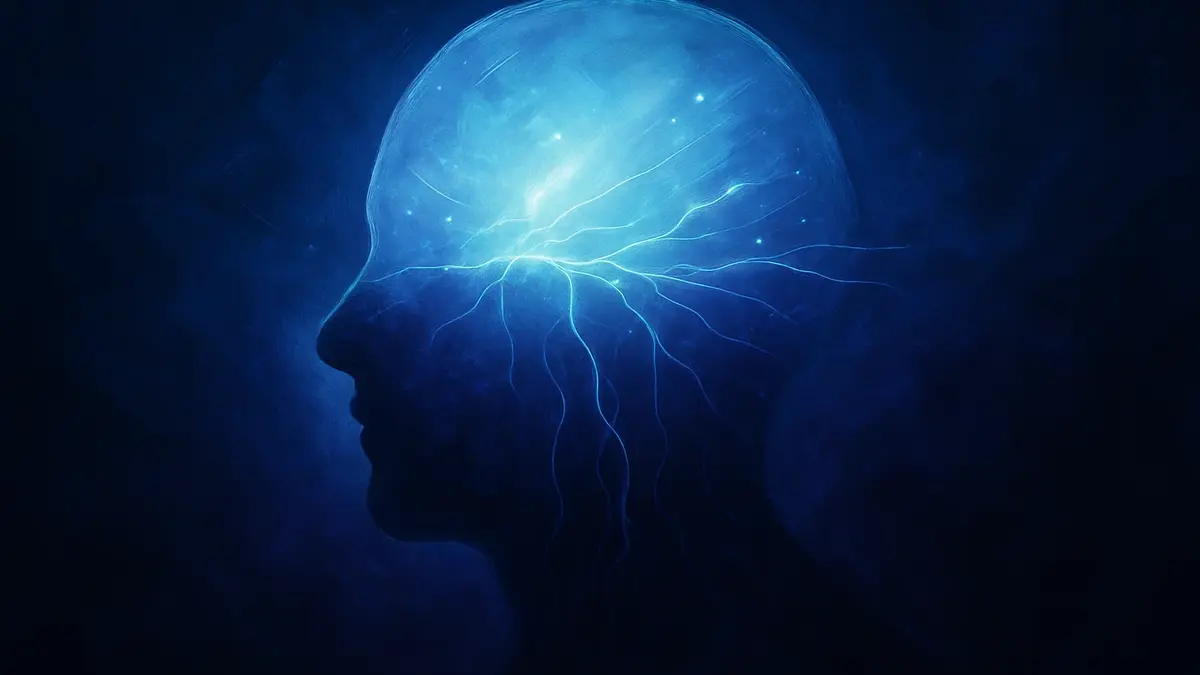 Una complessa rete neurale stilizzata con aree luminose