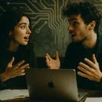 Una giovane coppia seduta al tavolo di un bar