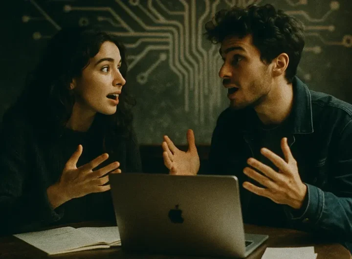 Una giovane coppia seduta al tavolo di un bar