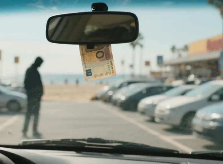 Una mano che deposita una banconota sul parabrezza