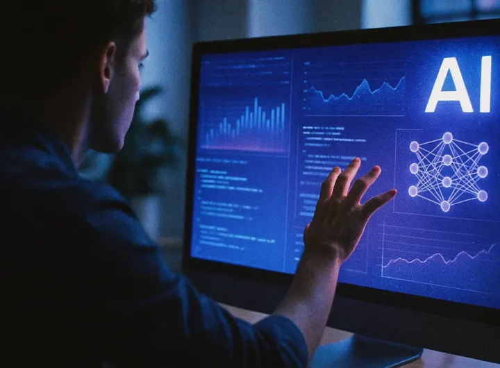 Una persona (o una mano) che interagisce con un interfaccia olografica