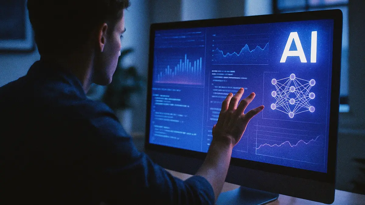 Una persona (o una mano) che interagisce con un interfaccia olografica