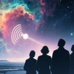 Una rappresentazione artistica di un segnale radio proveniente dallo spazio profondo che raggiunge la Terra