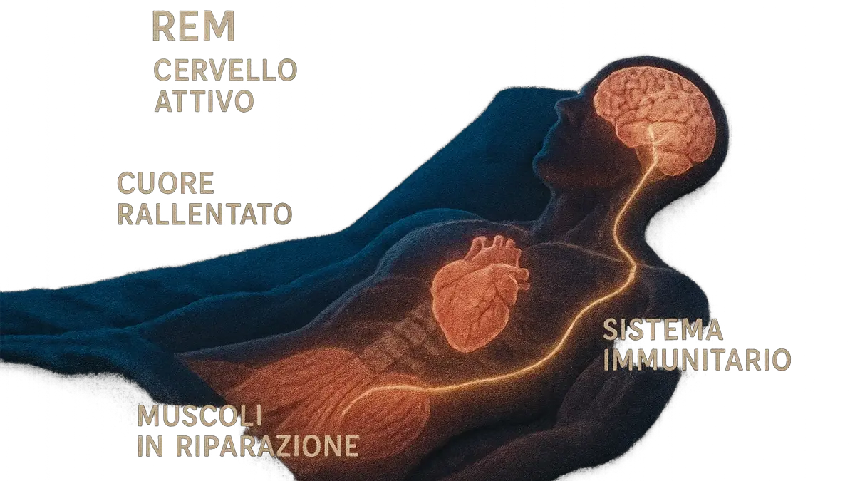 Una rappresentazione illustrata di un corpo umano sdraiato su un letto