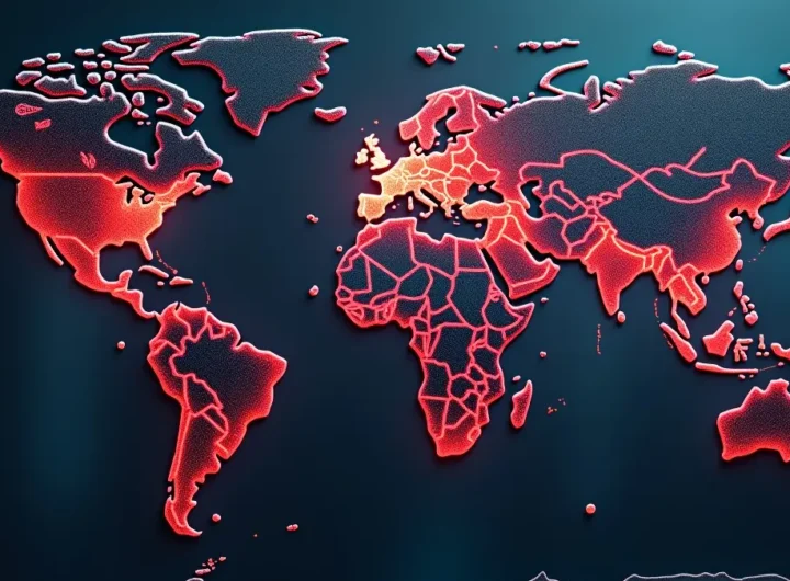 Un'immagine digitale stilizzata che rappresenta un attacco hacker a livello globale