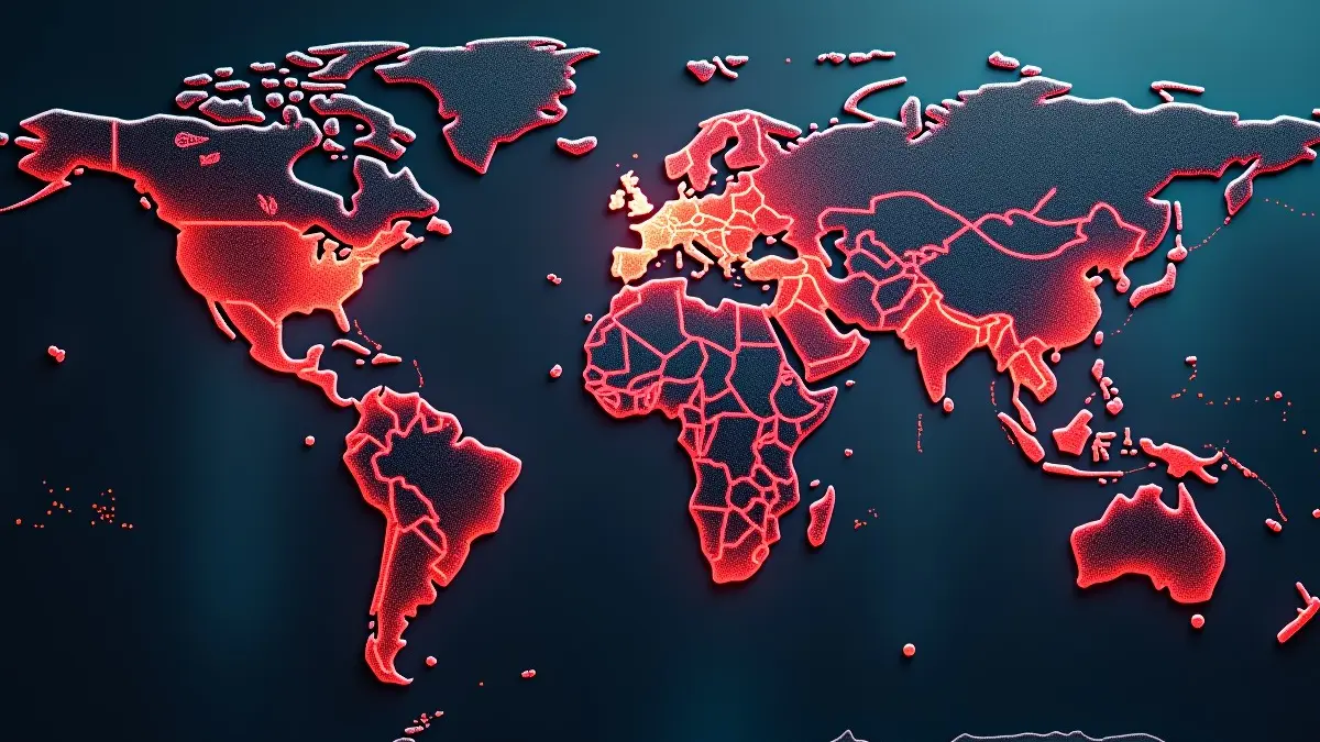 Un'immagine digitale stilizzata che rappresenta un attacco hacker a livello globale