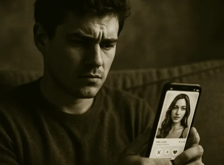 Uomo che guarda il profilo di una donna su un'app di incontri