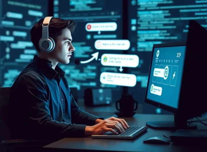 Utente davanti a un computer mentre interagisce con un chatbot AI