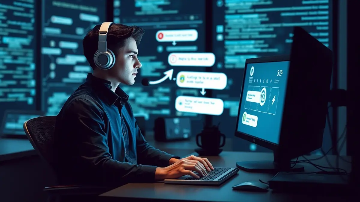 Utente davanti a un computer mentre interagisce con un chatbot AI