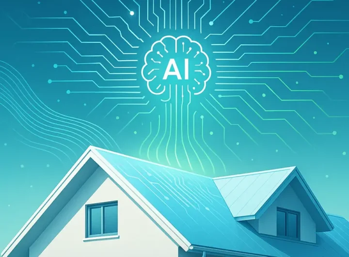 Vista aerea di un tetto moderno con pannelli bianchi riflettenti