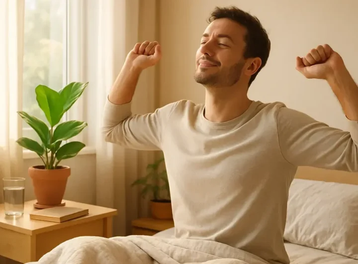 persona serena che si sveglia al mattino