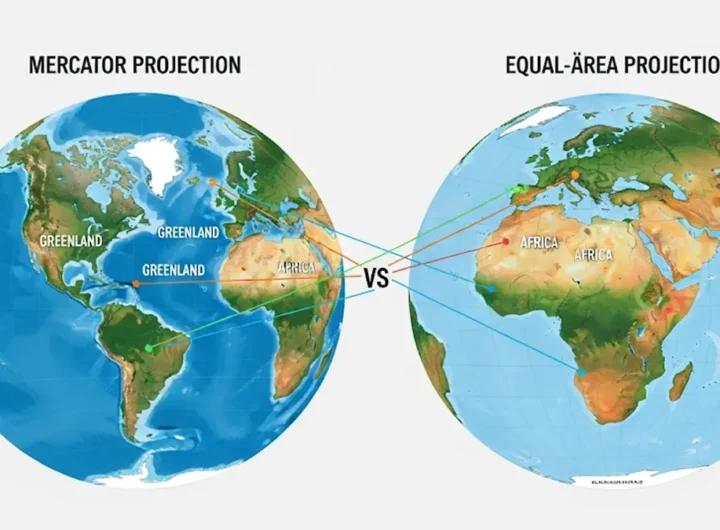 Confronto visivo tra la mappa del mondo con proiezione di Mercatore