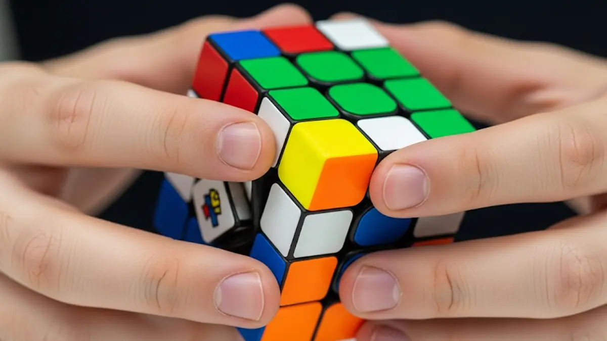 Cubo di Rubik quasi risolto con ultima faccia gialla rivolta verso la fotocamera