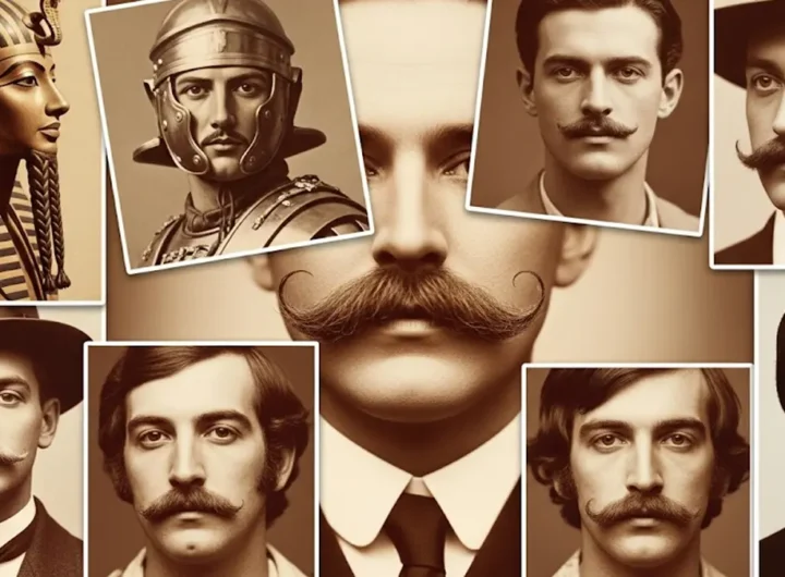 Immagine di una galleria di ritratti storici che mostrano vari stili di baffi