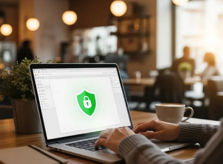 Persona che usa un computer portatile in un bar