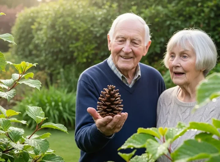 Pigna matura di pino Wollemi tenuta in una mano
