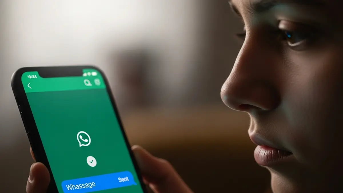 Smartphone che mostra una chat di WhatsApp con una sola spunta grigia