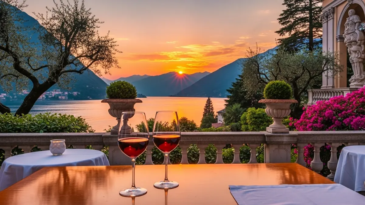 Terrazza di una villa di lusso con vista sul Lago di Como