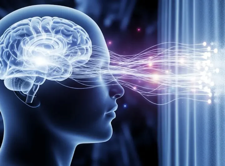 Un profilo di una testa umana con area del cervello che emana una luce soffusa