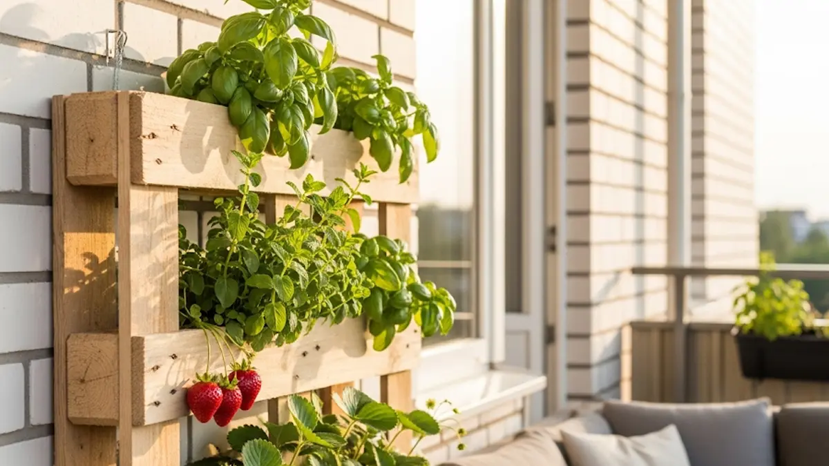 Un rigoglioso giardino verticale fai da te realizzato con un pallet di legno riciclato