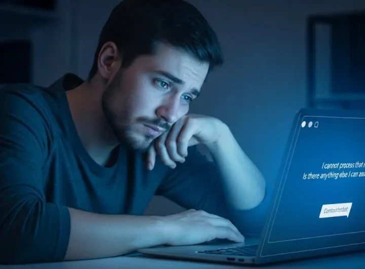 Un utente frustrato guarda lo schermo di un computer con il logo di ChatGPT