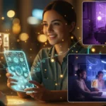 Una composizione visiva che combina elementi tecnologici futuristici