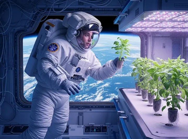 Una foto realistica o semi-realistica che mostra un astronauta in una tuta spaziale leggera