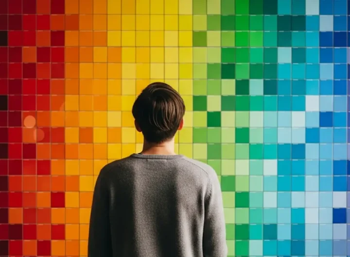 Una persona osserva una palette di colori vivaci