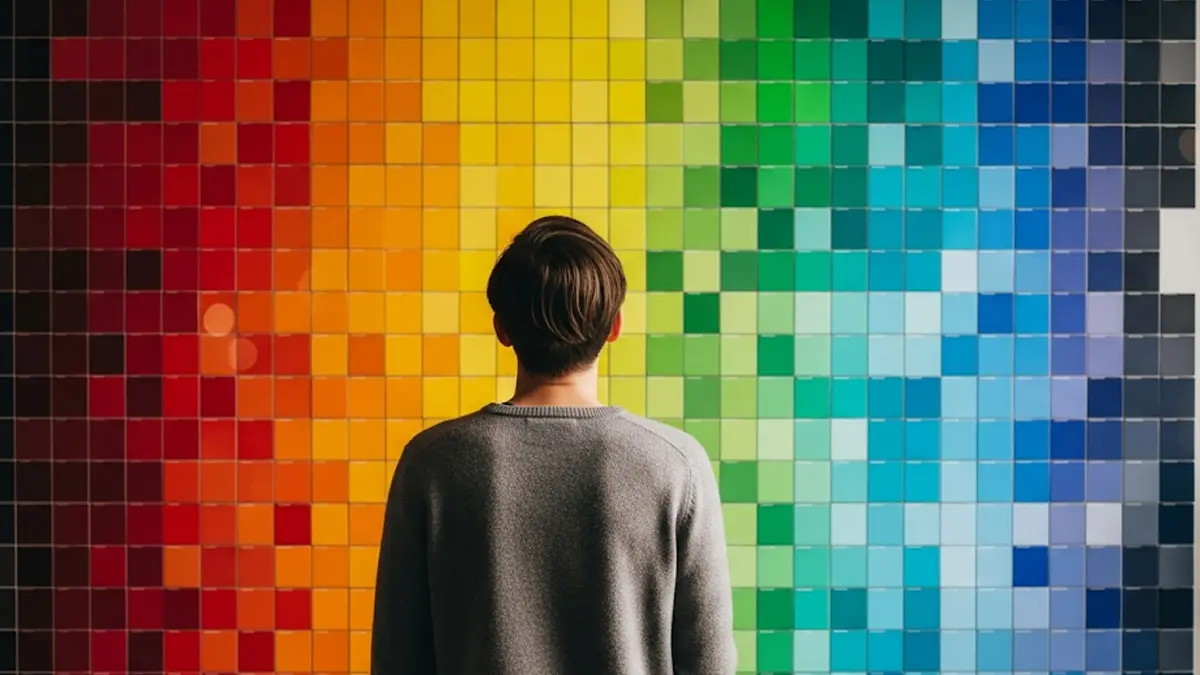 Una persona osserva una palette di colori vivaci