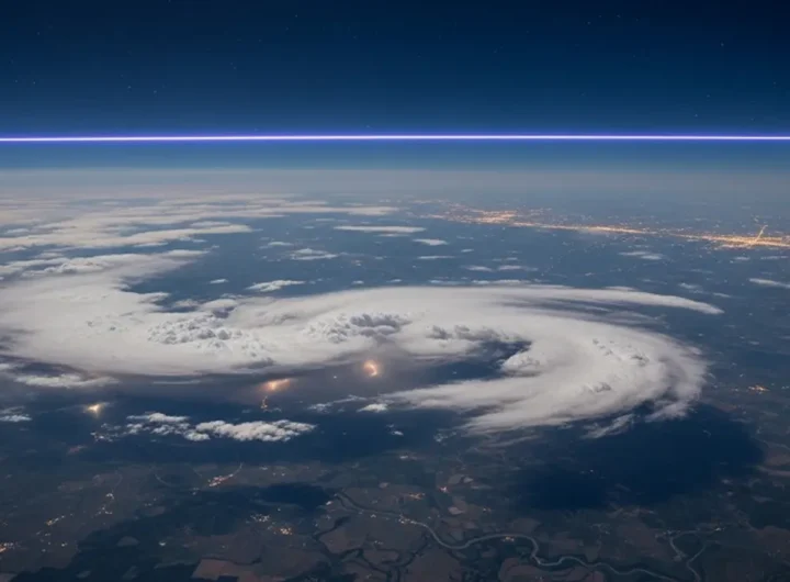 Una vasta ripresa notturna da alto di un paesaggio nordamericano