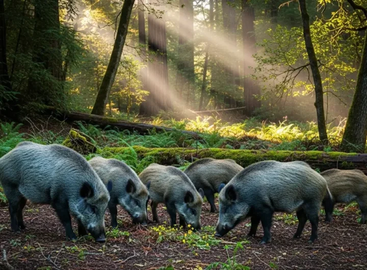 foto realistica in stile fotografico di un gruppo di cinghiali