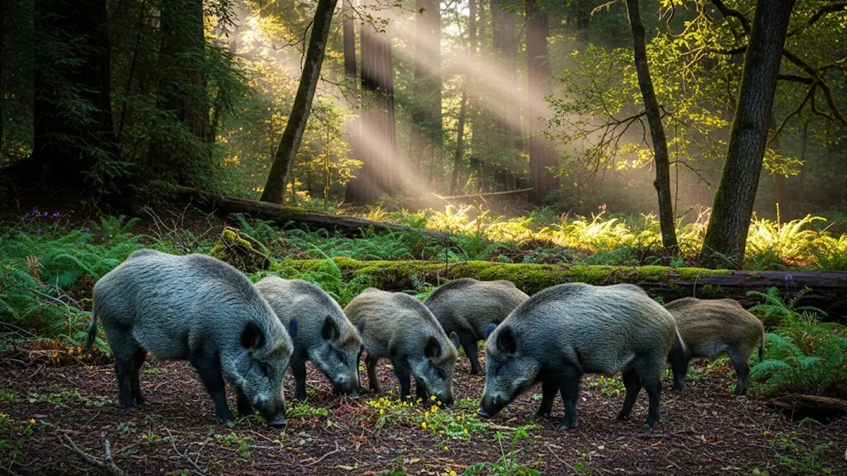 foto realistica in stile fotografico di un gruppo di cinghiali